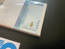 Load image into Gallery viewer, Rare unopened 100 note stack Zimbabwe 100 trillion dollar banknote, 2008, aa series
