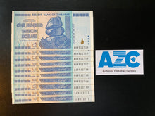 Load image into Gallery viewer, 10 note stack - Authenticated Zimbabwe 100 Trillion $ Banknote Free Ship P-91
